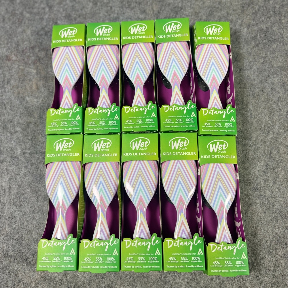 Wet Brush Kids Detangler Hair Brush 10 Pack Pastel Chevron Stripe IntelliFlex